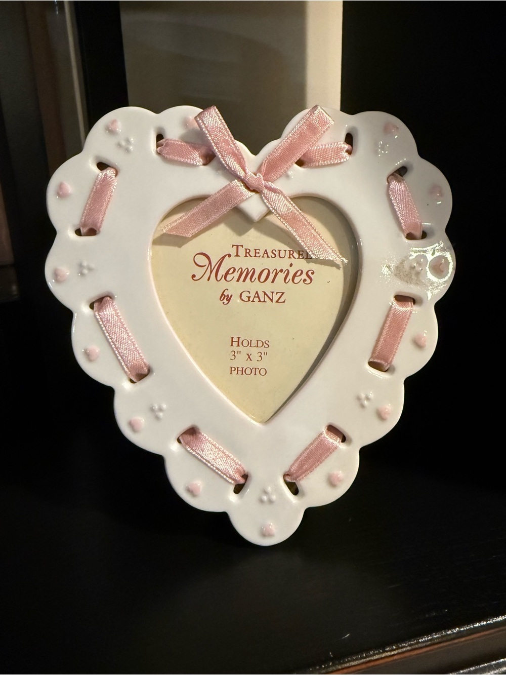 GANZ White and Pink Heart-Shaped Ceramic Photo Frame